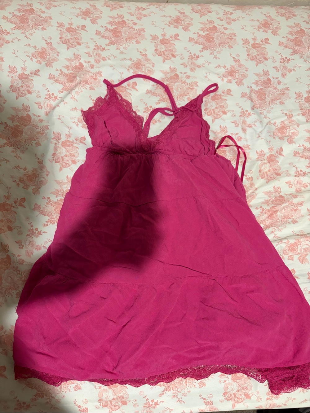 PINK Victoria's Secret Magenta Lace-Trim Chemise